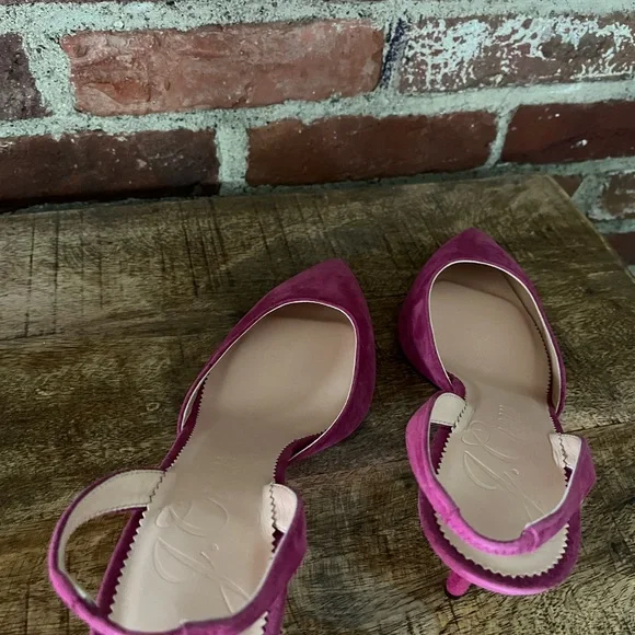 J.Crew kitty heel suede sling back Coulette pumps size 8 1/2 fresh berry nwt - Picture 2 of 5
